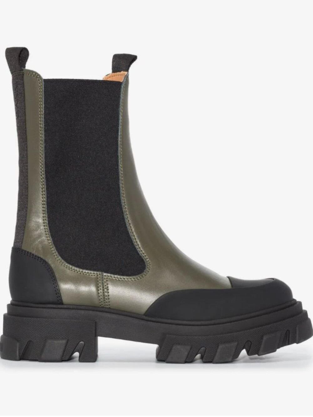 GANNI green polished-finish ridged-sole boots
